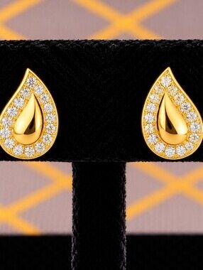 22kgp Dubai Jewelry Gold Teardrop Crystal-Accent Stud Earrings - Women Jewelry
